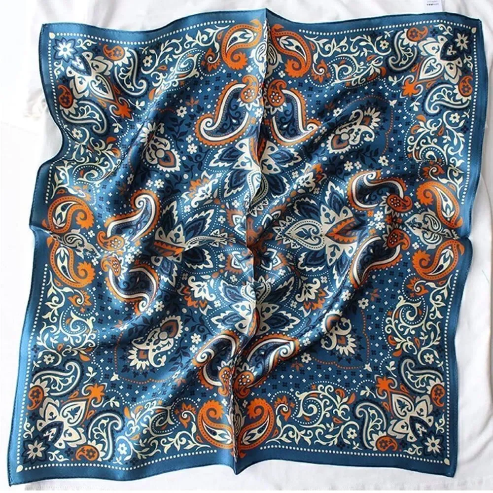 Blue Paisley Mulberry Silk Neck Scarf